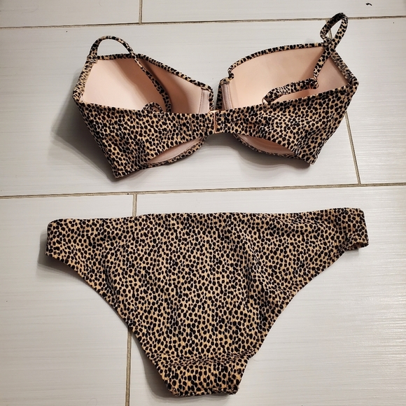 Shade & Shore Padded Push Up Bikini Top 34DD Bottoms M Leopard Print Ribbed Swim - Picture 3 of 16
